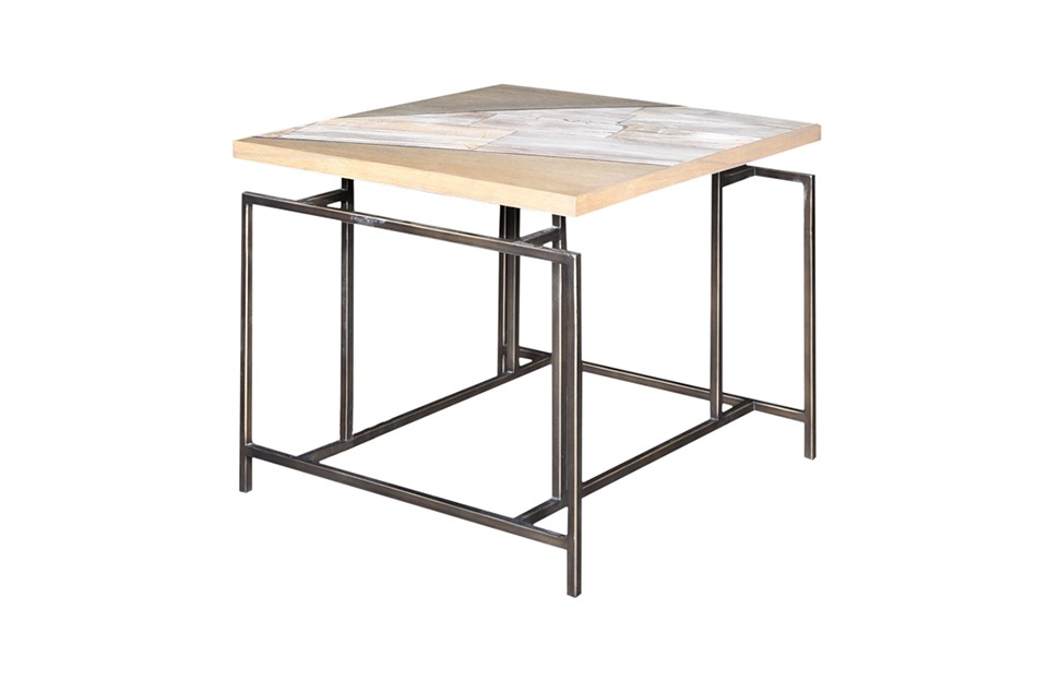 Side Table Metal Base Petrified Wood Santa Cruz