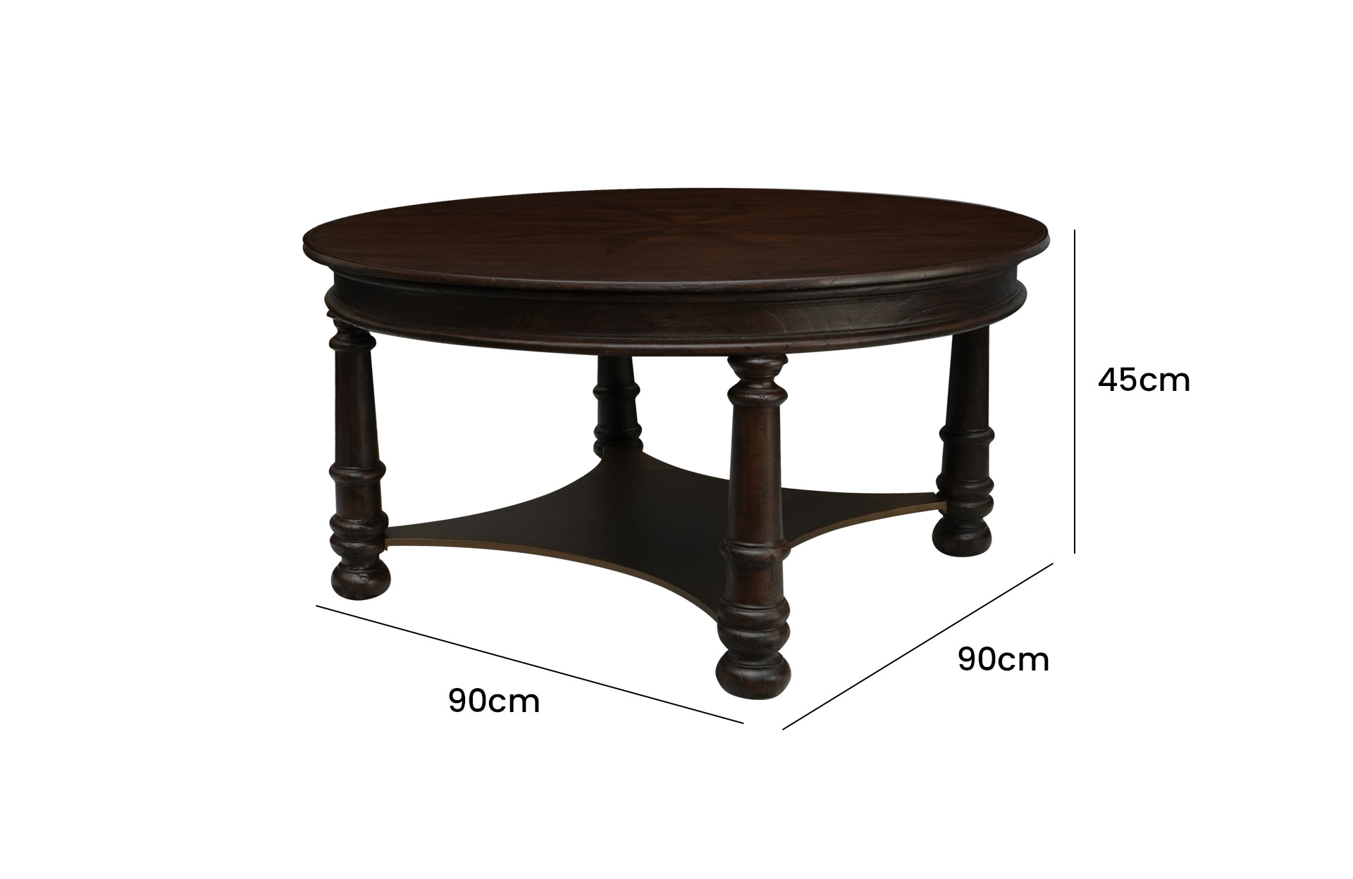 Home Decor Coffee Table with Metal Shelf Pontoreau Side View Size