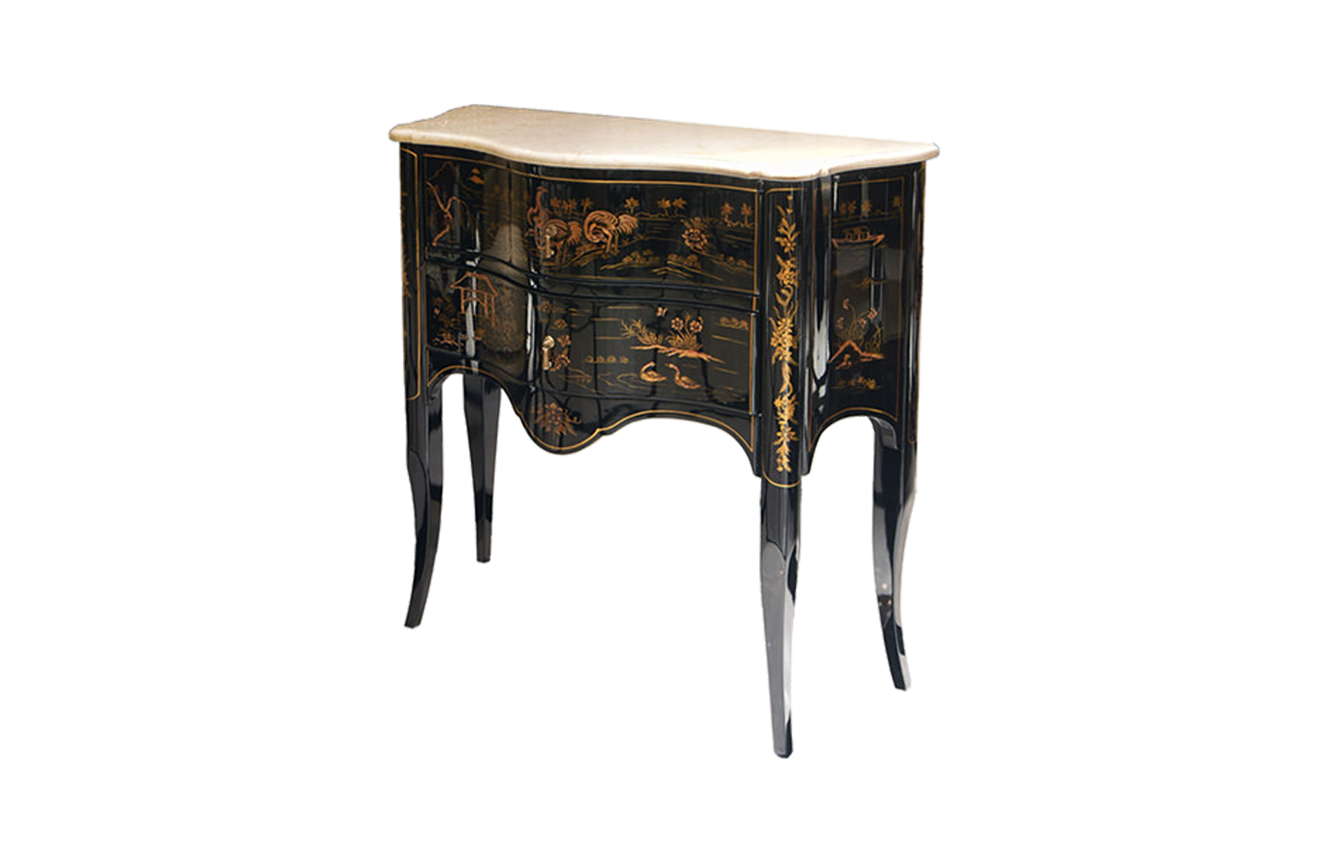Home Decor Commode Chinoiserie Italian, Marble Top Black Side View