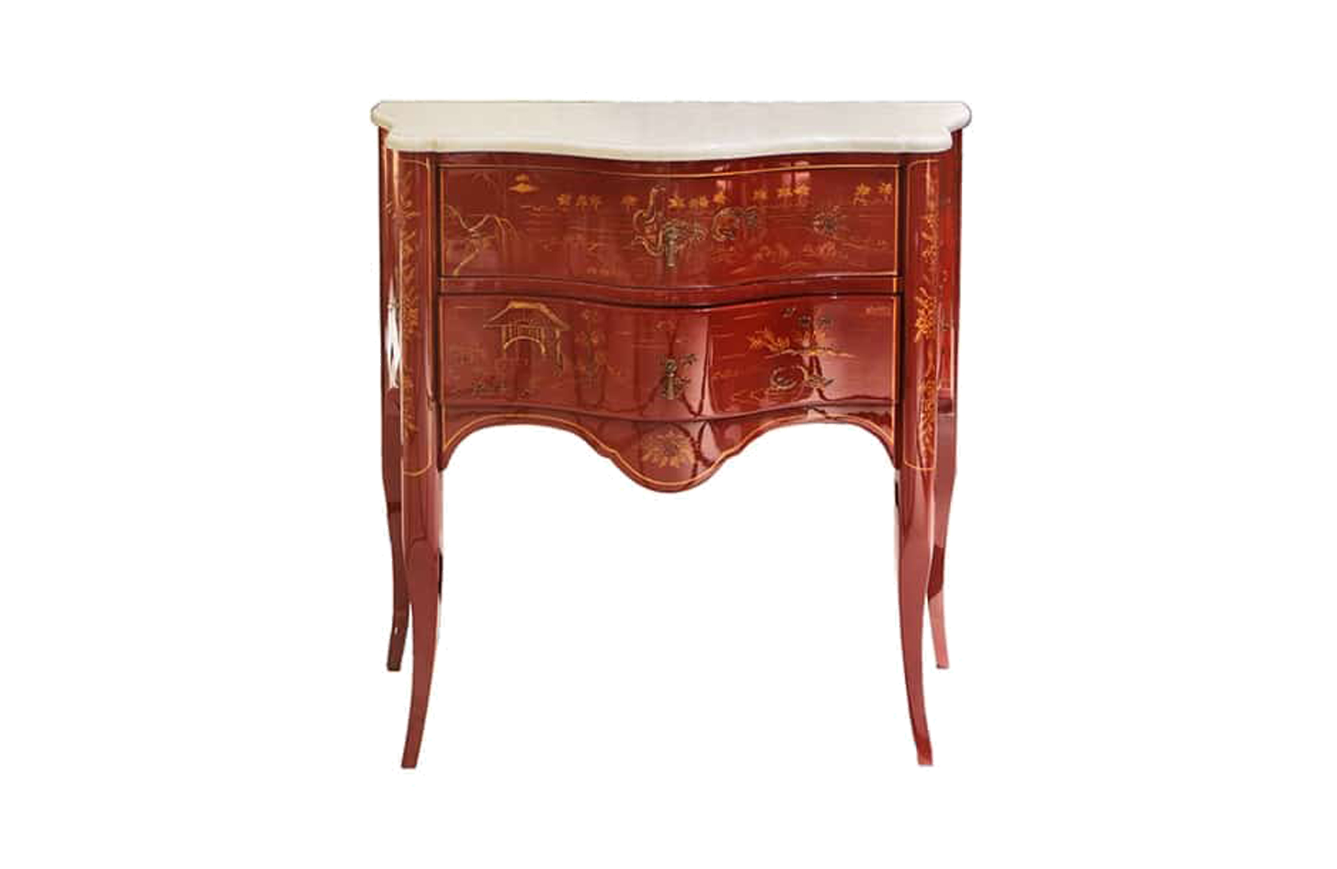 Home Decor Commode Chinoiserie Italian, Marble Top Red Front View