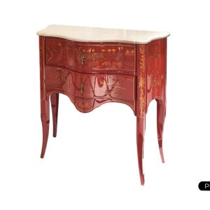 Commode Chinoiserie Italian, Marble Top Red