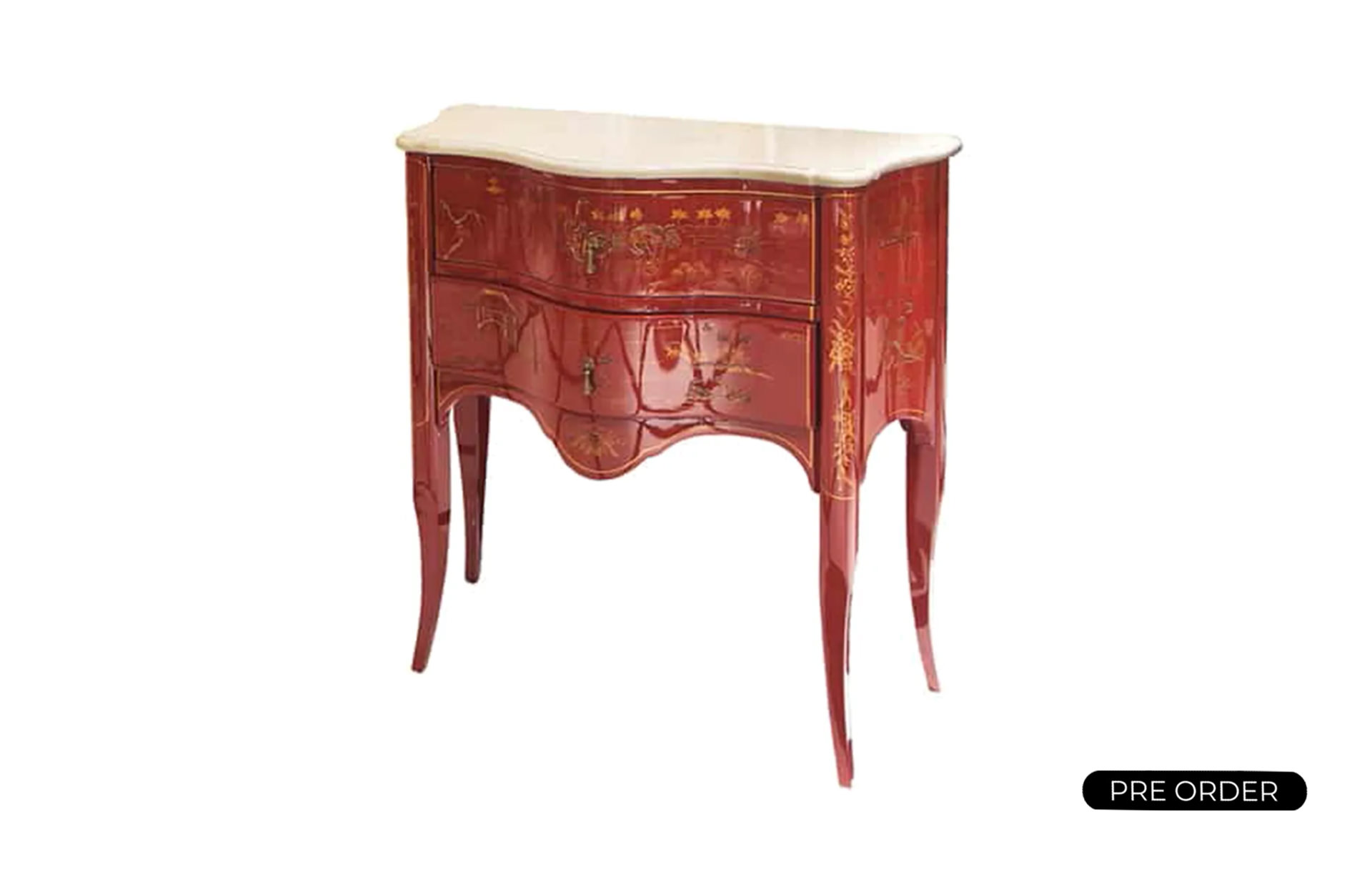 Commode Chinoiserie Italian, Marble Top Red