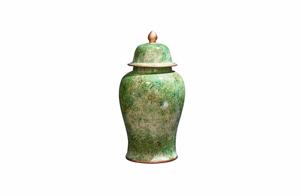 Round Painted Green Jar W/Lid 1830