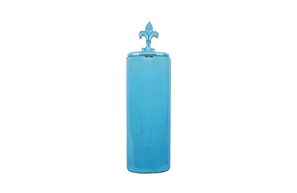 Cora Tall Oval Jar With Fleur-De-Lis Finial Turquoise 66639