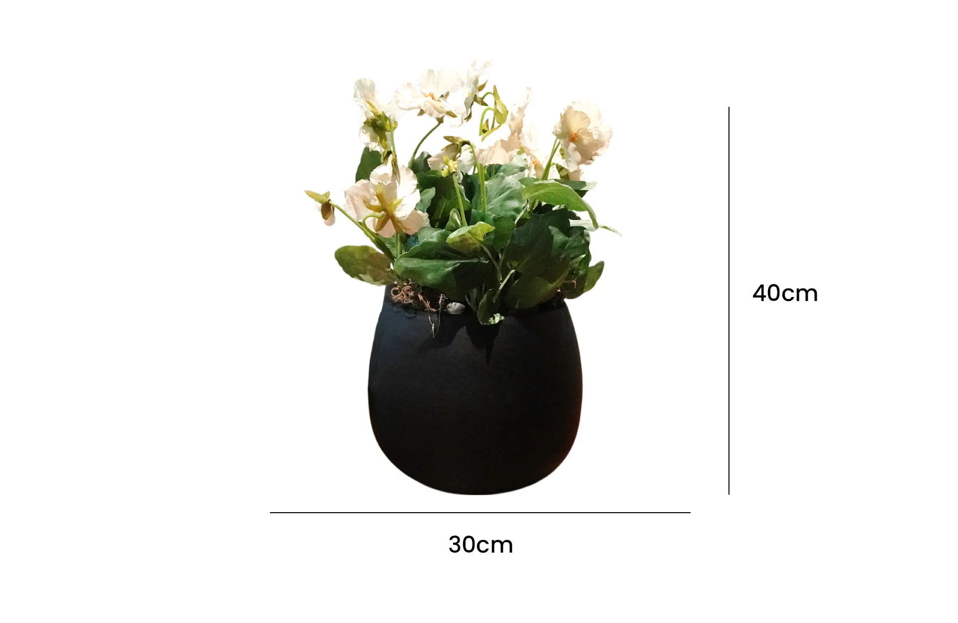 Home Decor Glossy Silver pot & Violets No.3 Front View Size