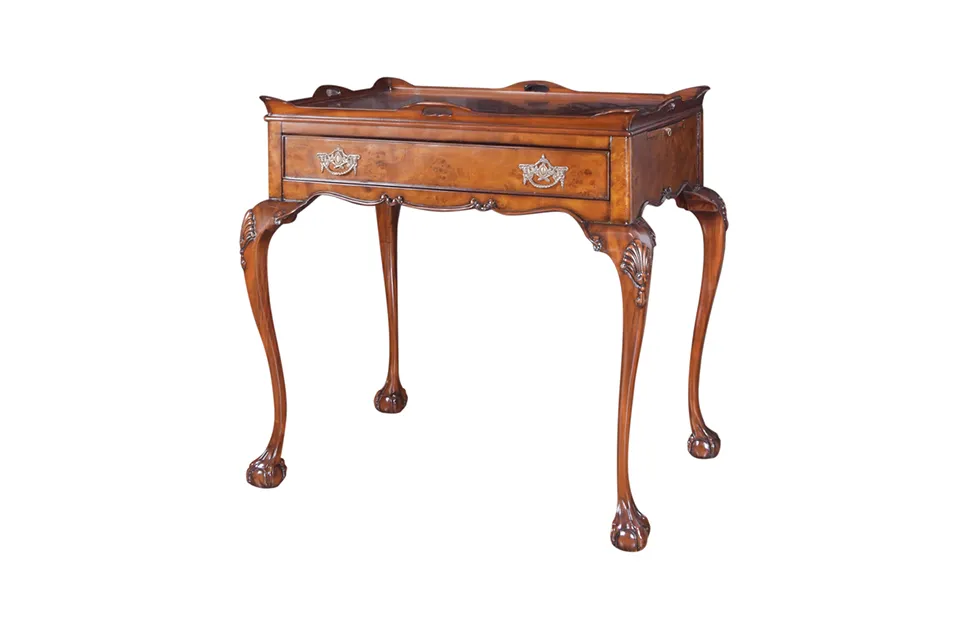 Home Decor Side Table Tea Table With Burl 33446 Side View
