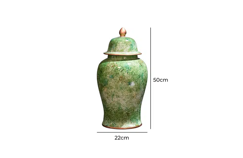 Round Painted Green Jar W/Lid 1830