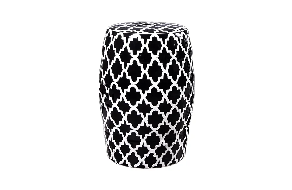 Home Decor Decorative Stools Finley Indoor-Outdoor Patterned Stool Black-White Front View