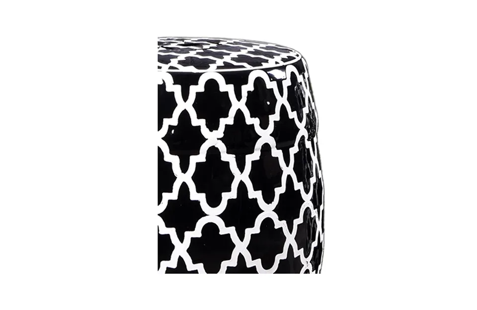 Home Decor Decorative Stools Finley Indoor-Outdoor Patterned Stool Black-White Detail View
