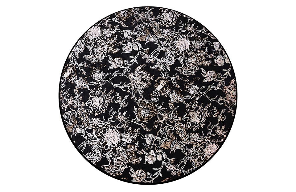 Home Decor Round Carpet Bamboo Silk 32 Black (300X300) R Front View