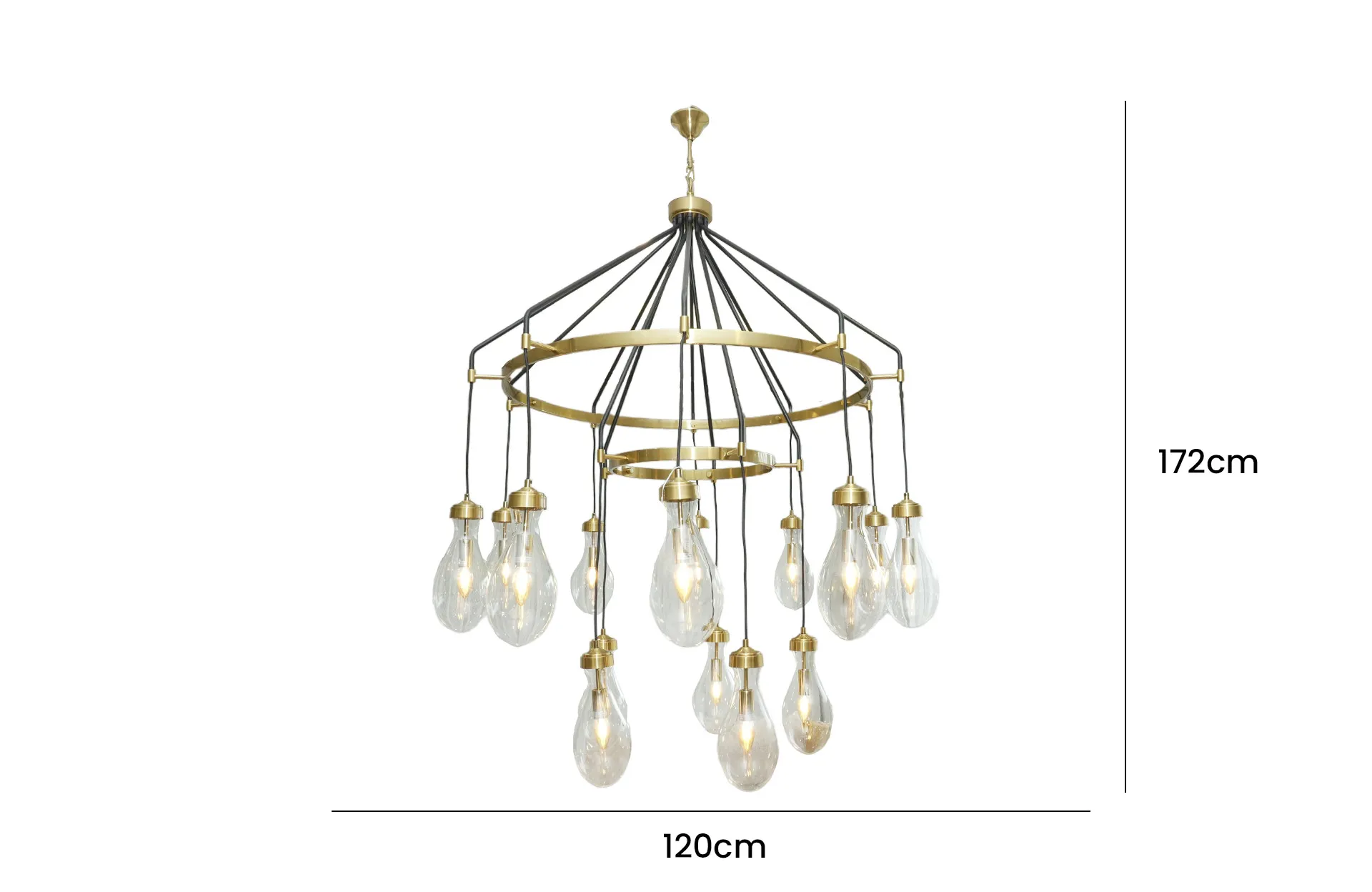 Home Decor Chandelier D3161-10+5BR-YB Front View Size