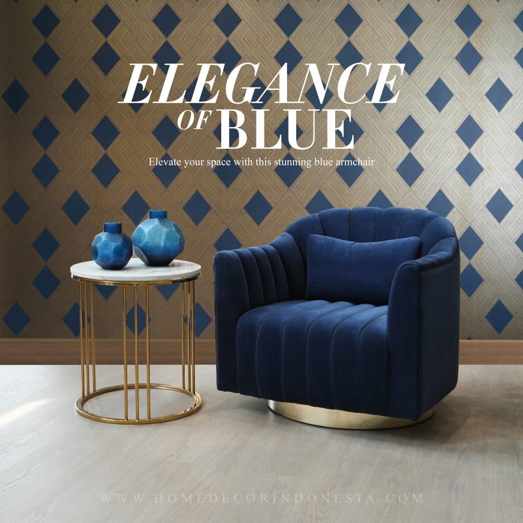 Home Decor Elegance Of Blue Armchair with Side Table and Vase
