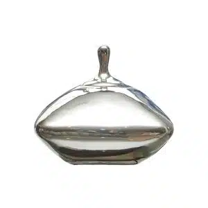 Home Decor Vase & Ceramic Jars FD-D22043A Bright Silver Pot with Pointed Lid A Front View