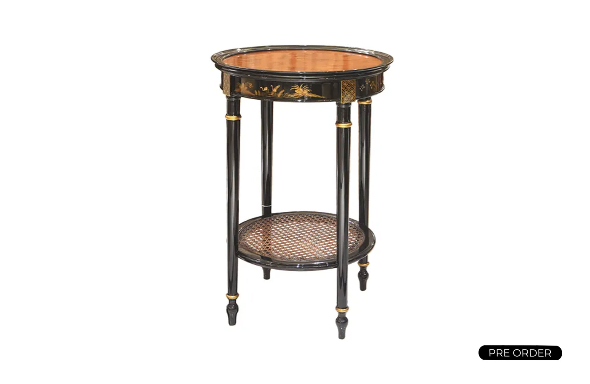 Chinoiserie Side Table Round, Tall, Burl Top 33976