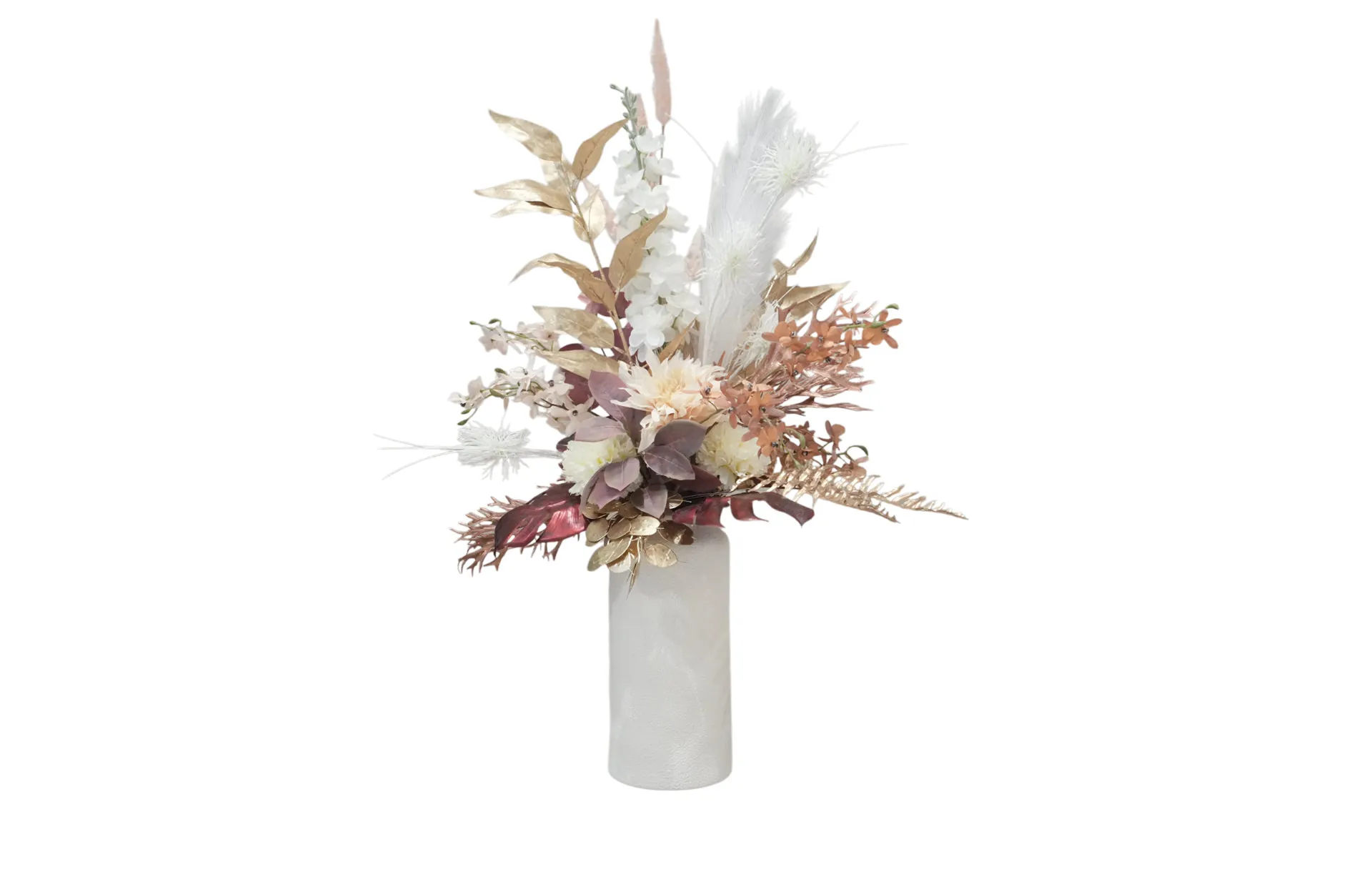 Home Decor Flower Arrangement White Modern Vase / Nude Colors, Modern Setting With Peony No.33-25 Front View