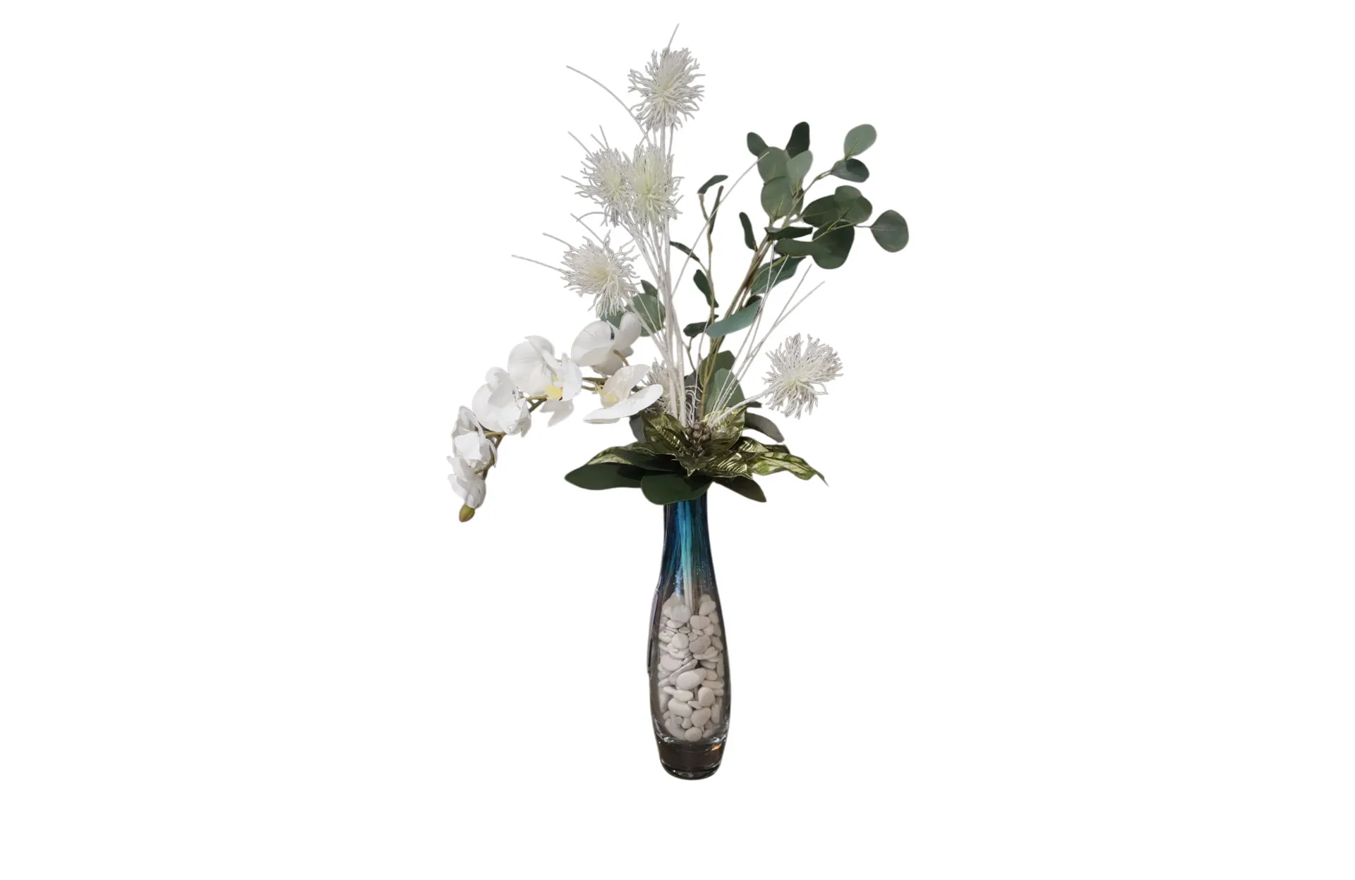 Home Decor Flower Arrangement Krosno Kristal Vase/White Blue Grey Setting No.52-25 Front View