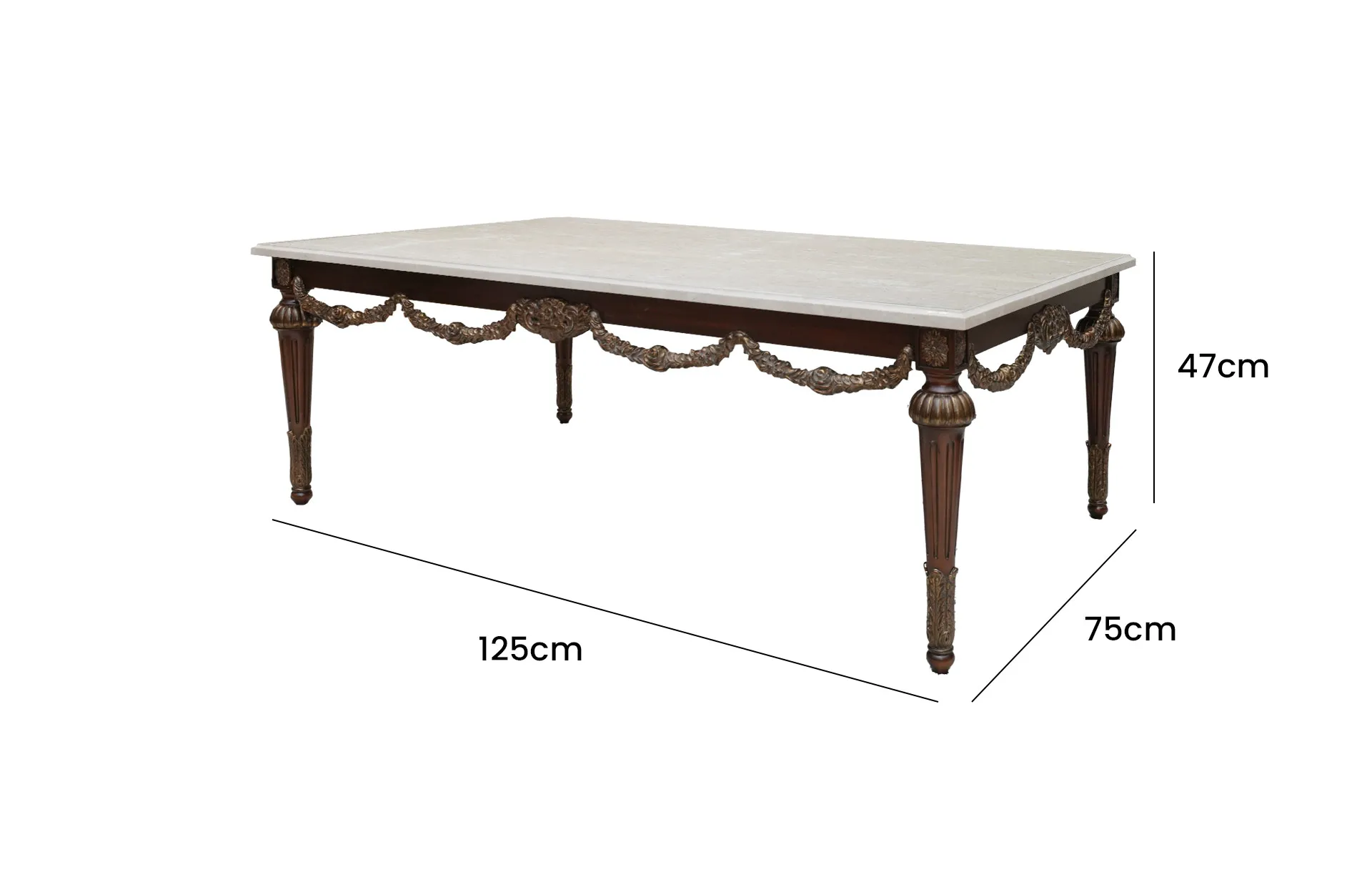 Home Decor Coffee Table Alimos, Marble Top 34928 Side View Size