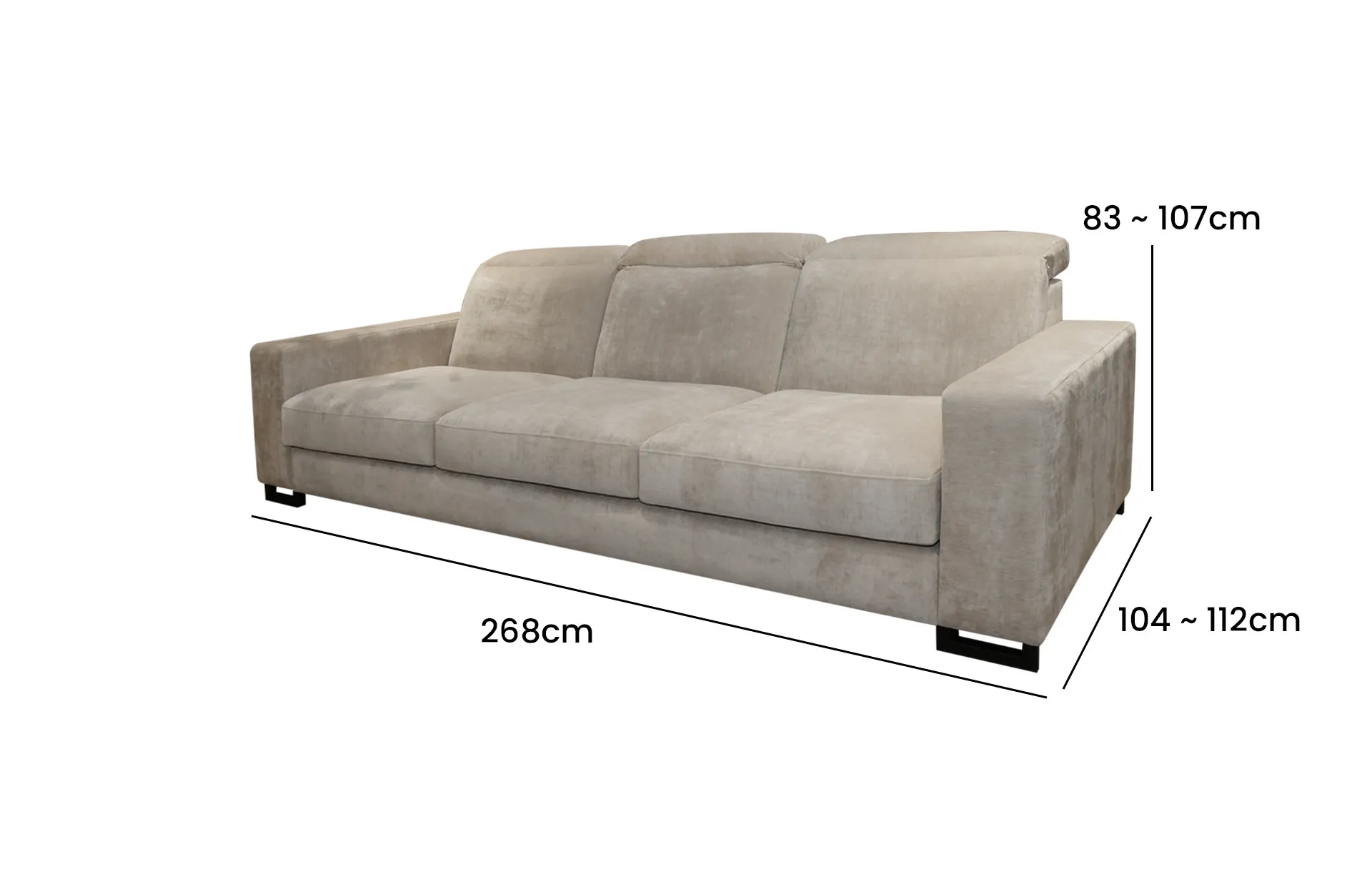 Home Decor Kelp Sofa AS 208 Side View, Size