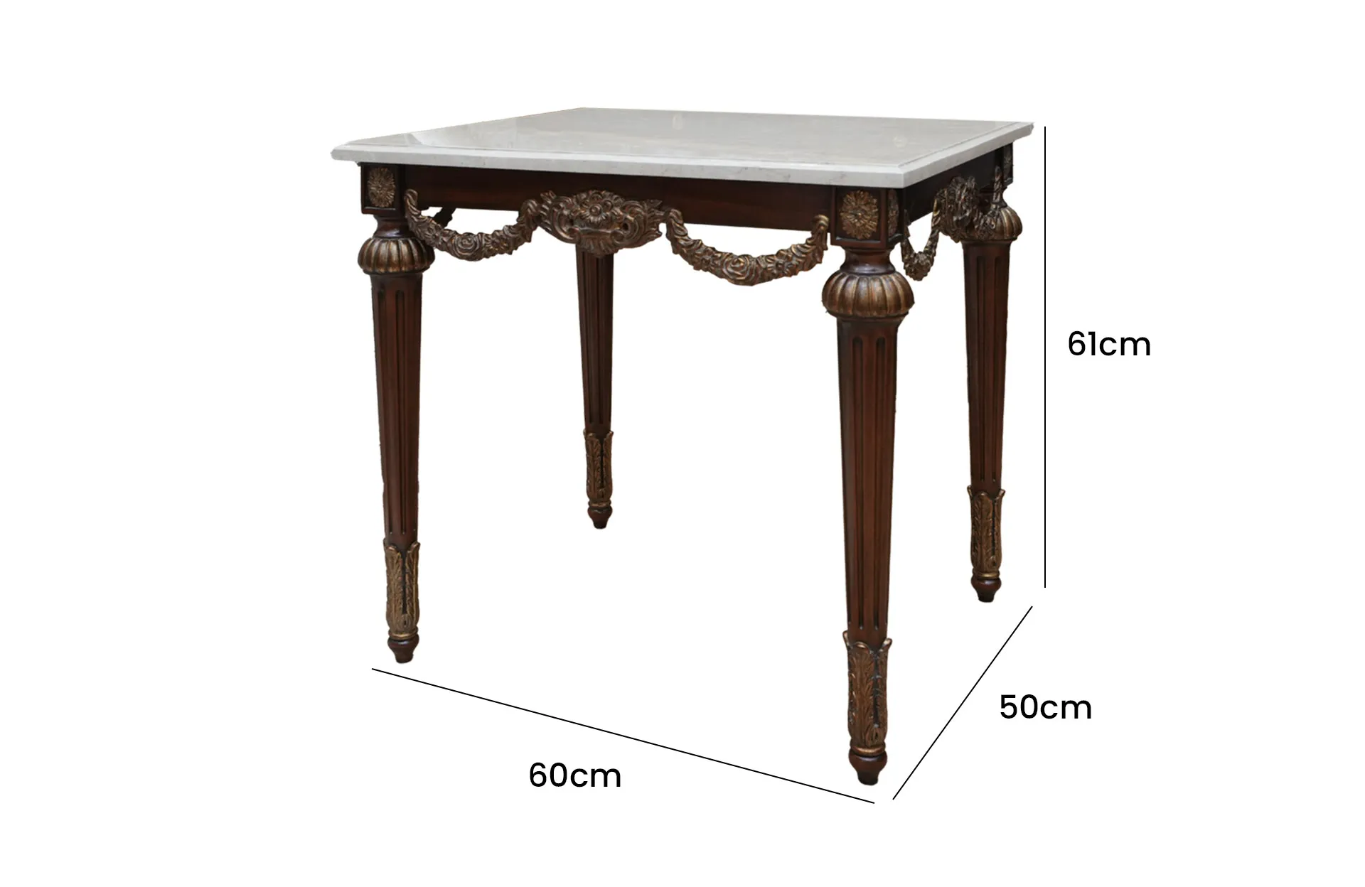Home Decor Side Table Alimos, Marble Top 34927 Side View Size
