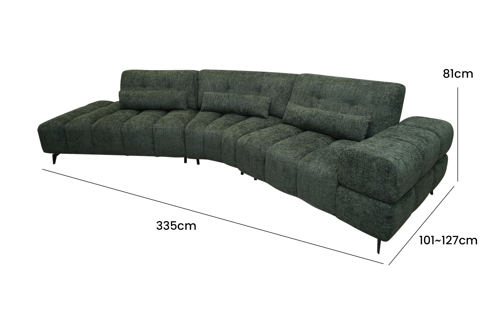 Home Decor Brig Power Modular Sofa PL 09 Jungle Green Side View Size