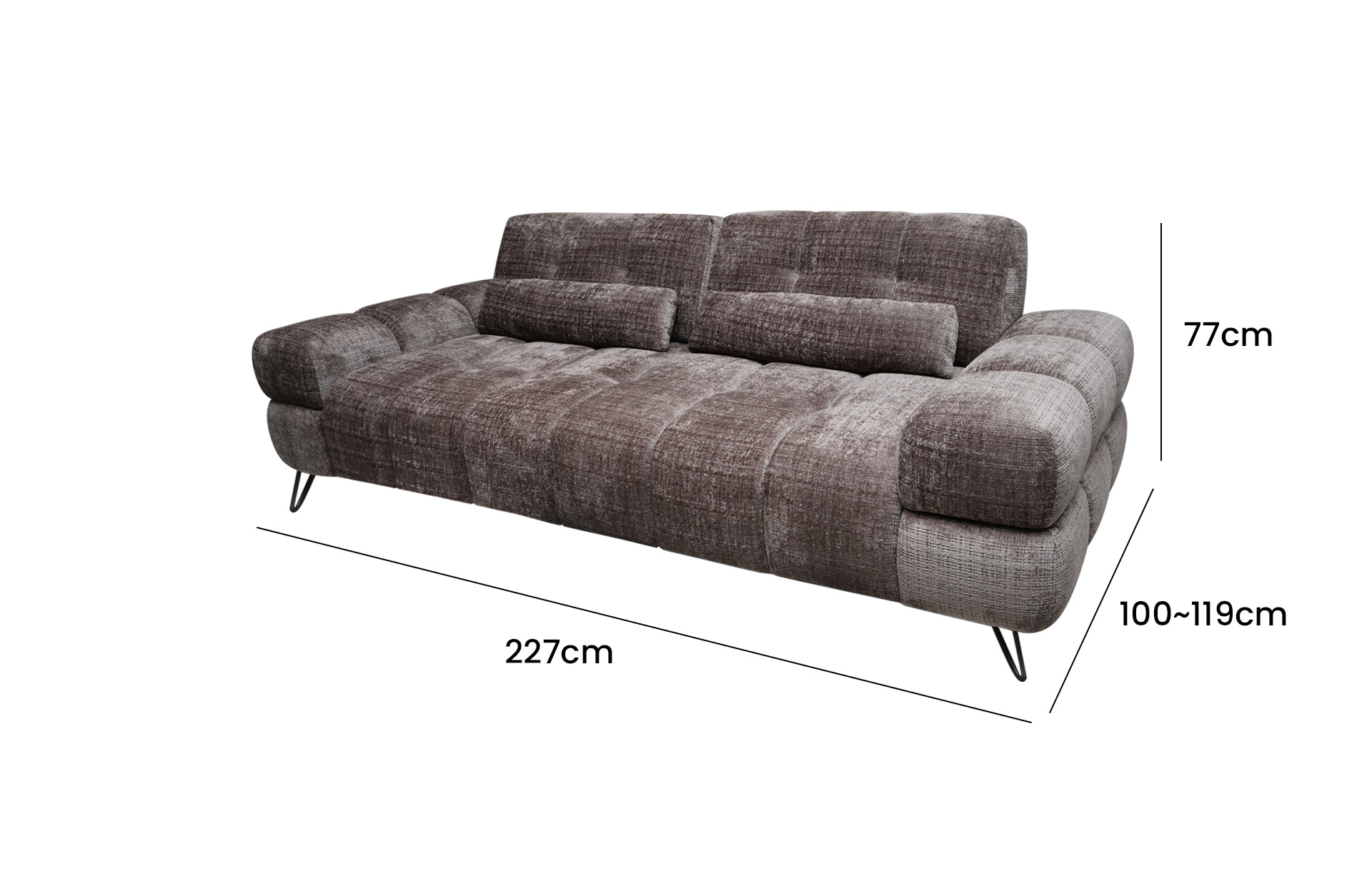 Home Decor Brig Power Sofa 2.5S Ash Taupe Side View Size