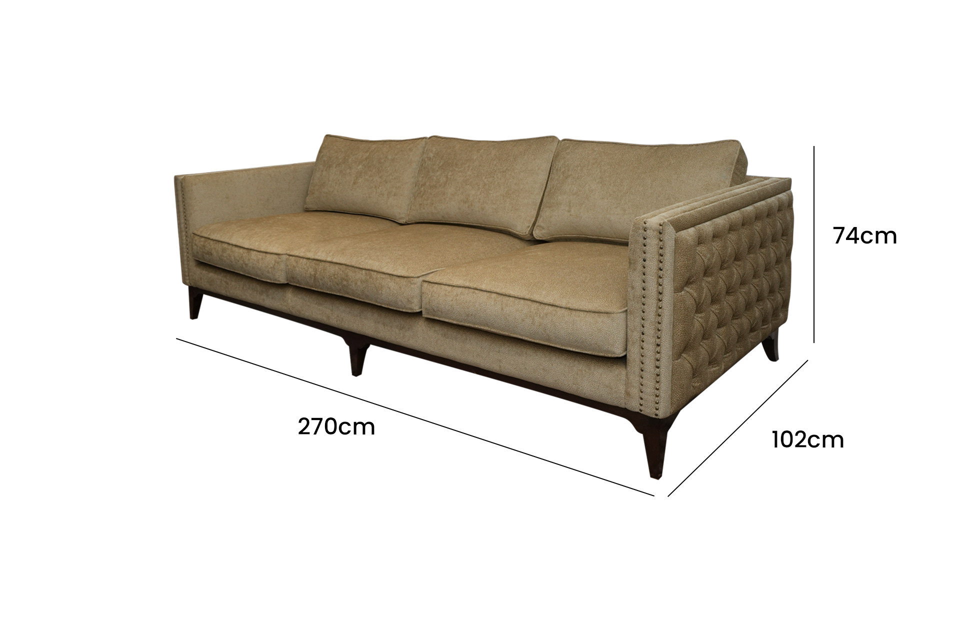 Home Decor Carryni Sofa 03 ( GOLD BLACK A ) Side View Size