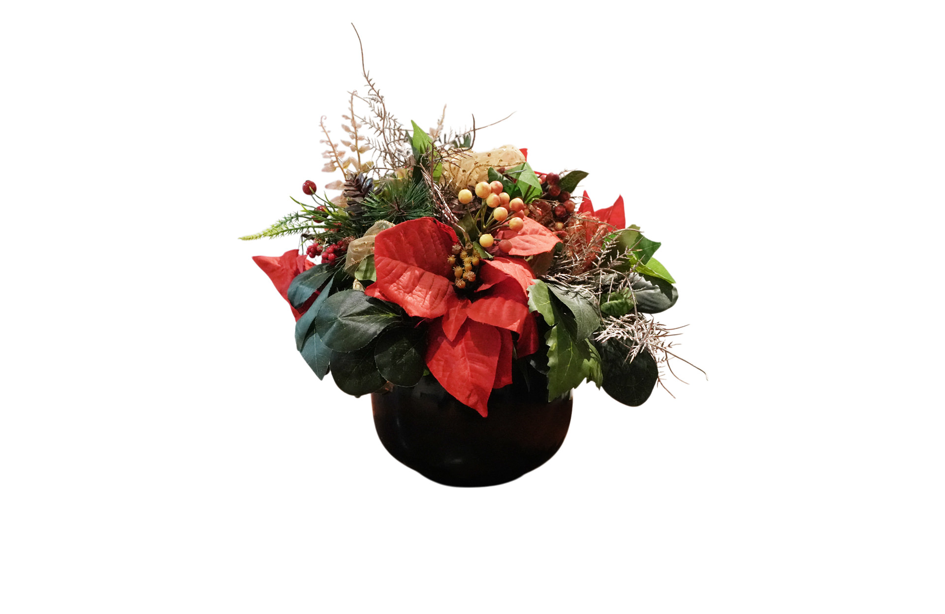 Home Decor Christmas Flower & Pot Black Front View