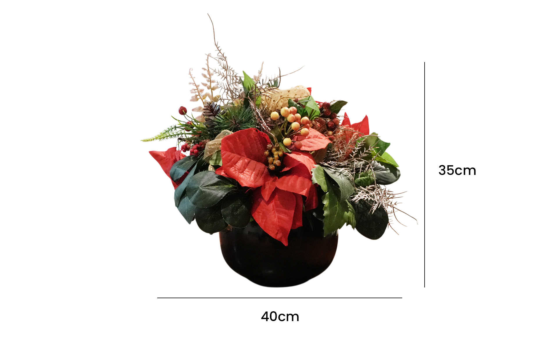Home Decor Christmas Flower & Pot Black Front View Size