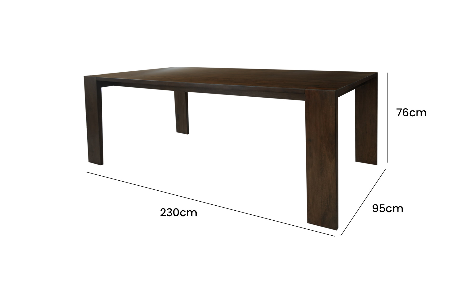 Home Decor DU-008 Dining Table 4 Leg 230 Side View Size