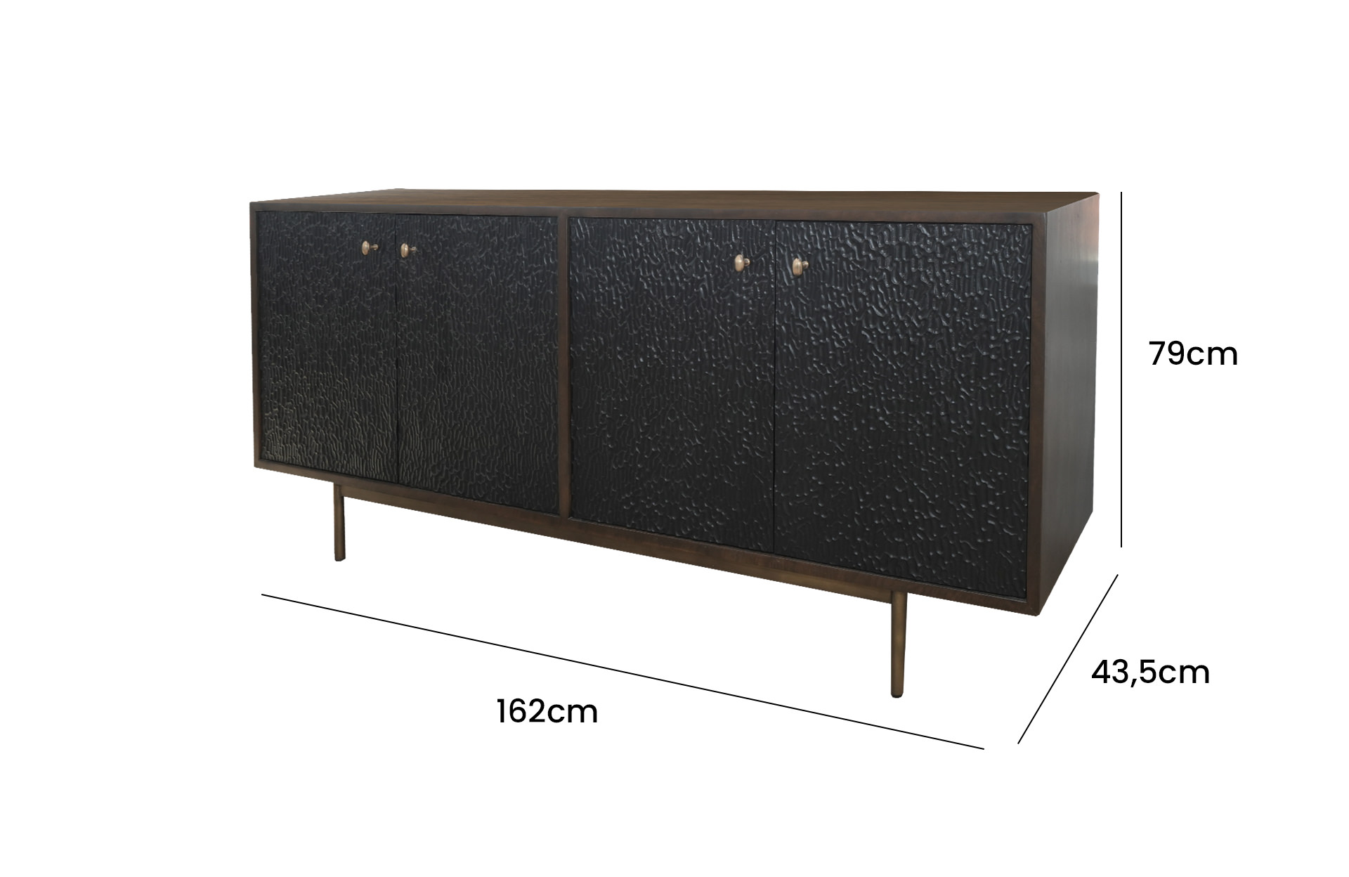 Home Decor NO-028 Sideboard 4 Doors Chipped Small Side View Size