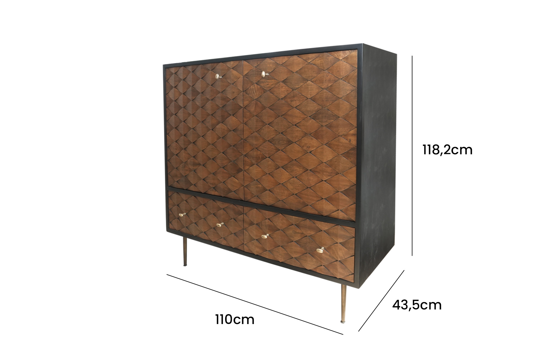 Home Decor QU-002 Highboard 2 Door 2 Drawer Side View Size