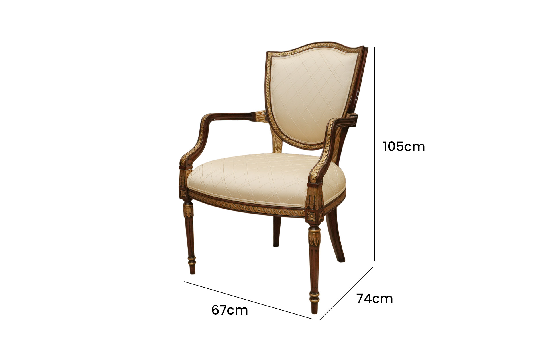 Home Decor French Arm Chair Victoria 33765/1 Side View Size