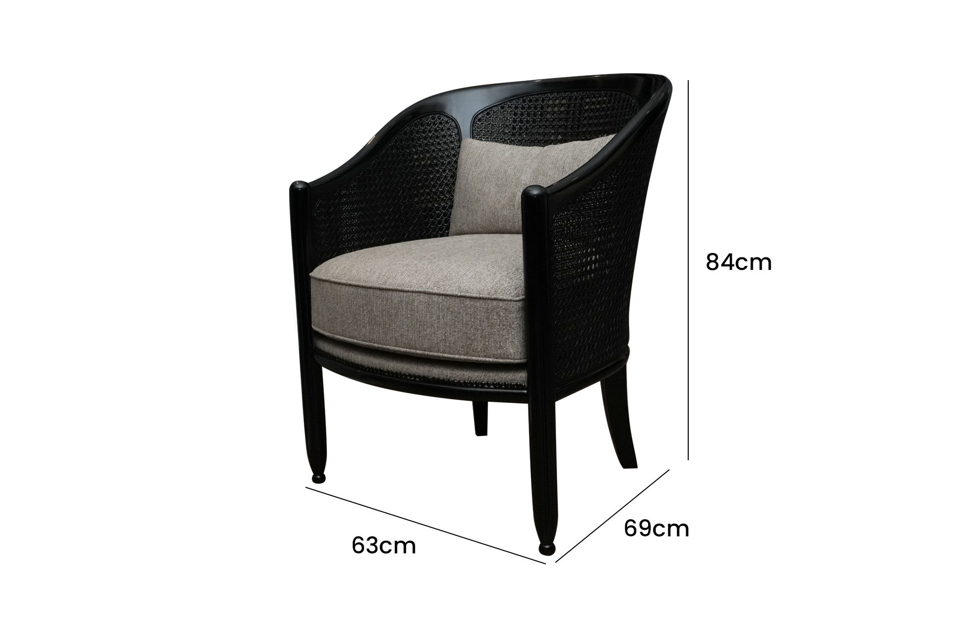 Home Decor Porto Rattan Arm Chair FC Taupe Side View Size