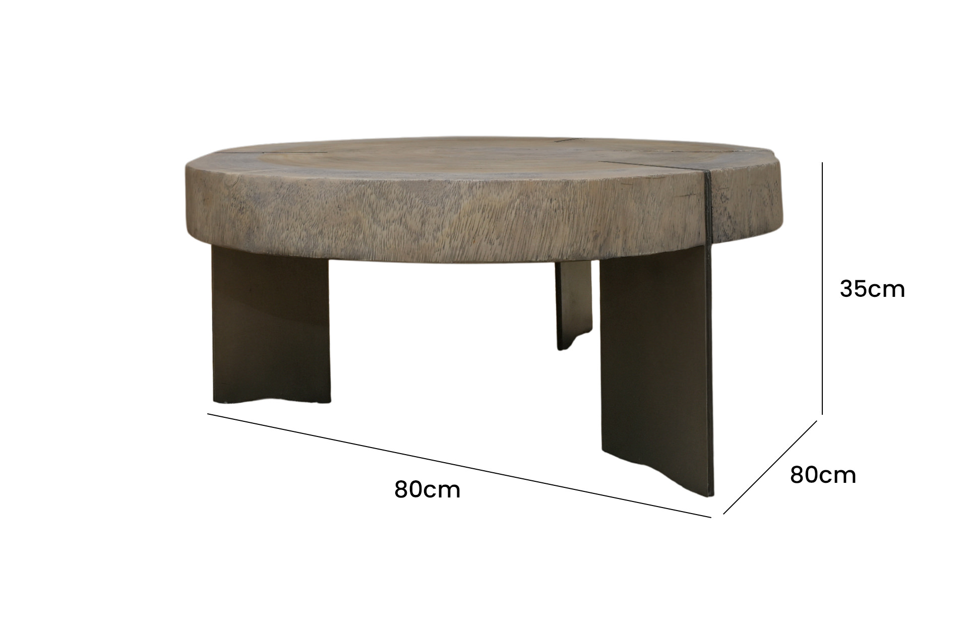 Home Decor Albertina Round Cocktail Table Suar Iron 409A Side View Size