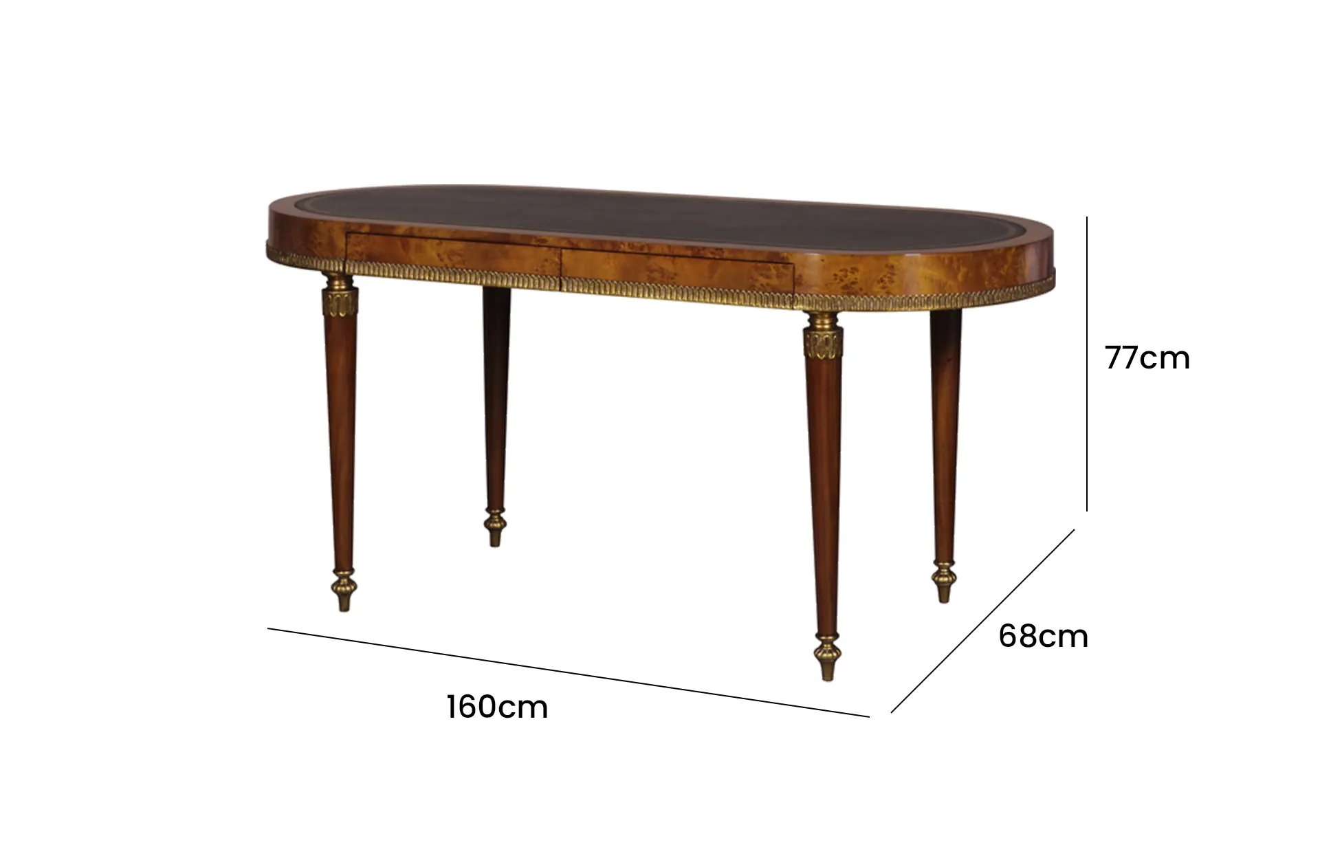 Home Decor Desk Clara, Leather Top 34720L Side / Front View Size