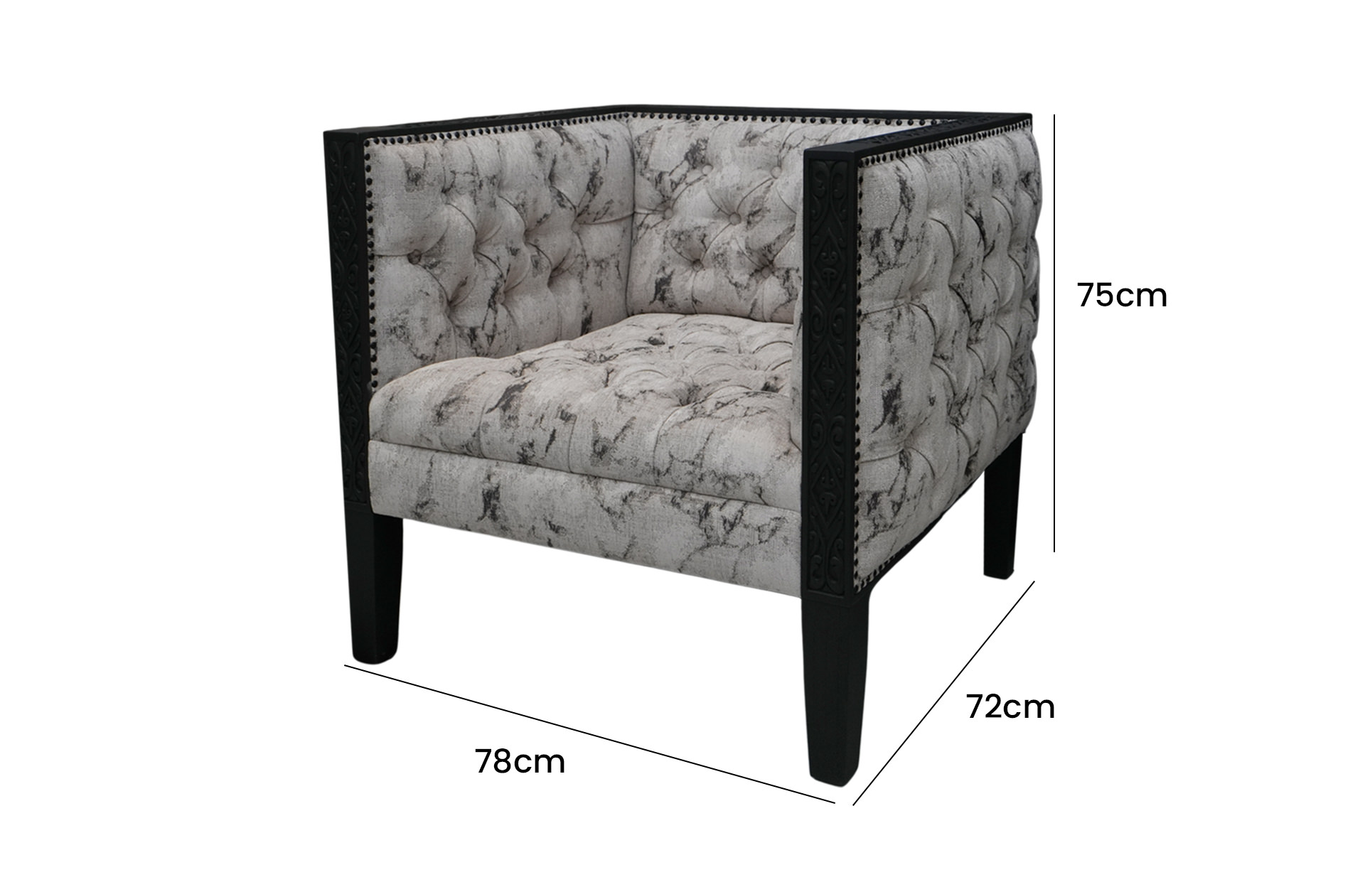 Home Decor Tahri Arm Chair Side View Size