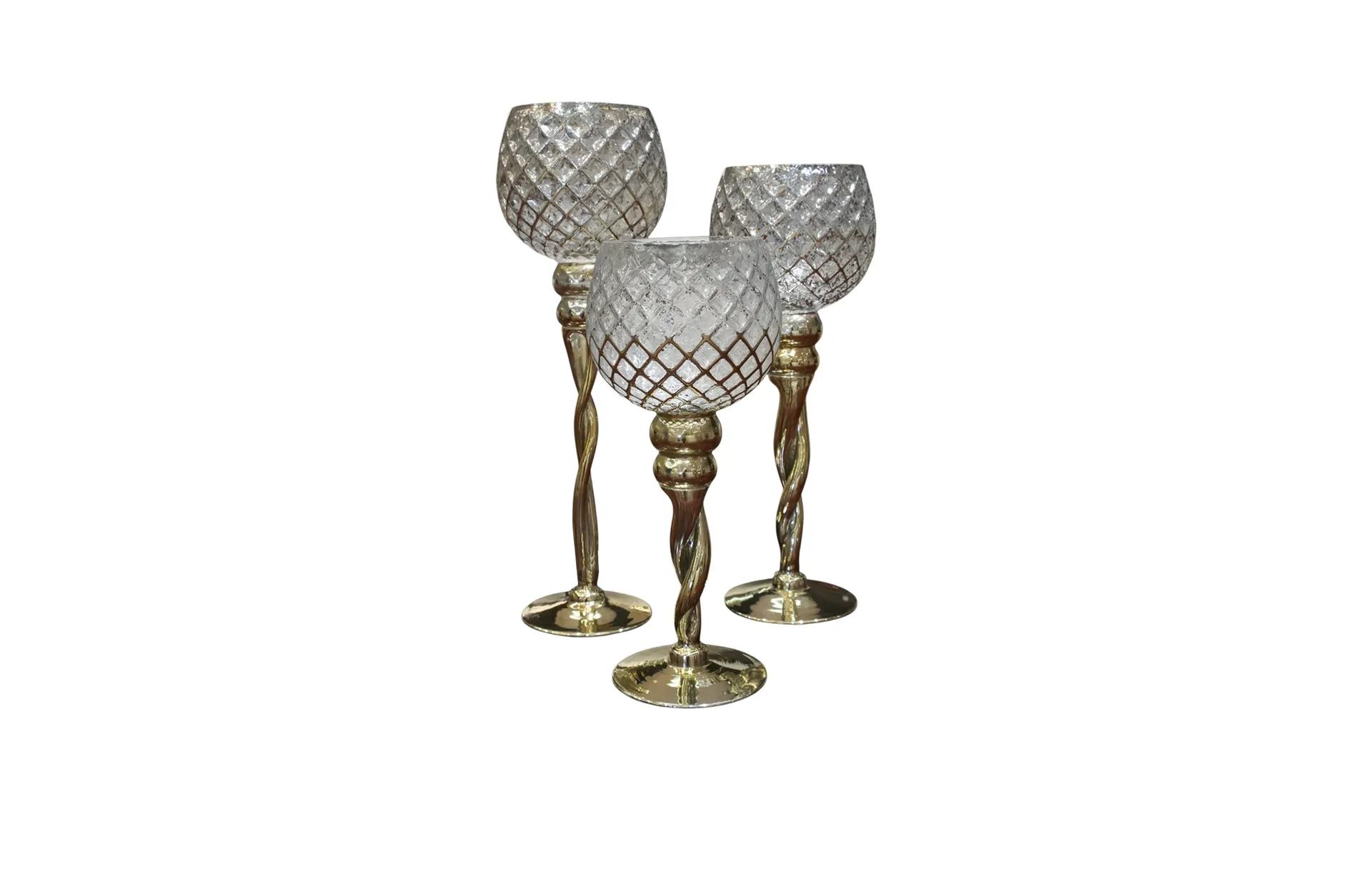Home Decor S/3 Rizzo Candle Holders, Gold 76379-Gold Front View