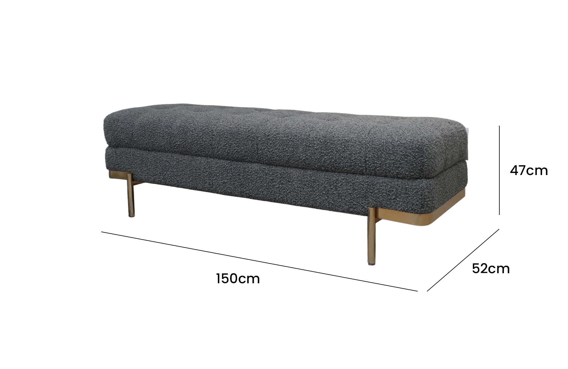 Home Decor Vico Ottoman PL 530 Graphite Side View Size