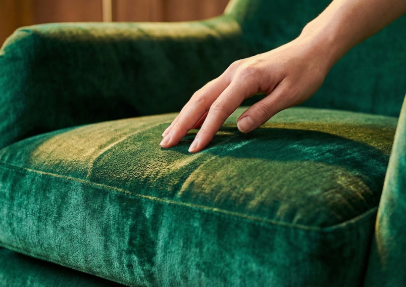 close-up velvet armchair