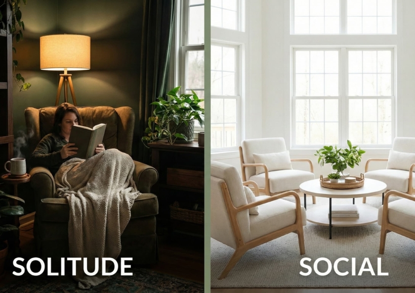 Reading Nook or Converstions circle. A split-screen or composite image.