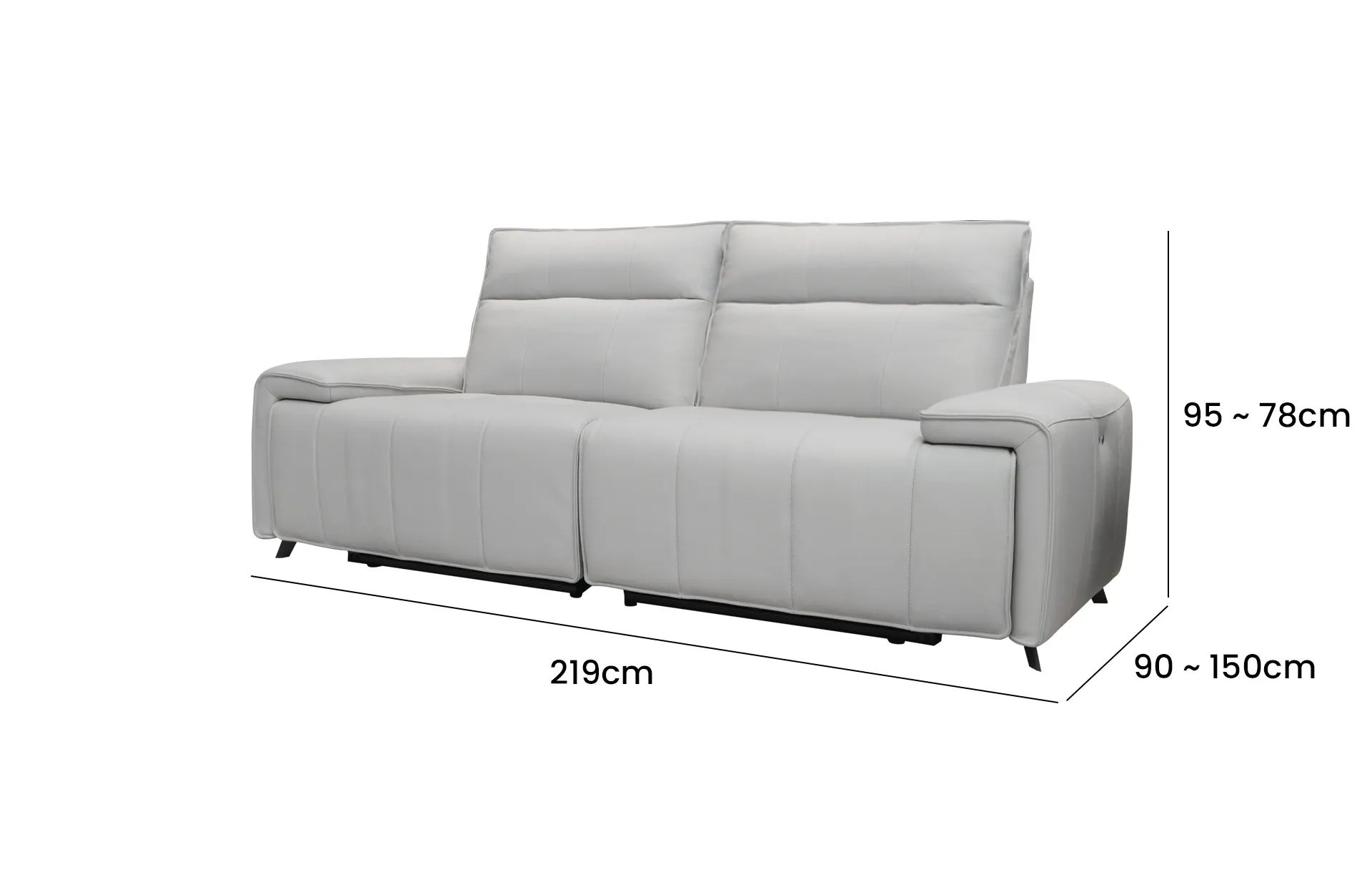 Home Decor Belair Power Leather Sofa 2.5s Silver Gray Side View 1 SIze