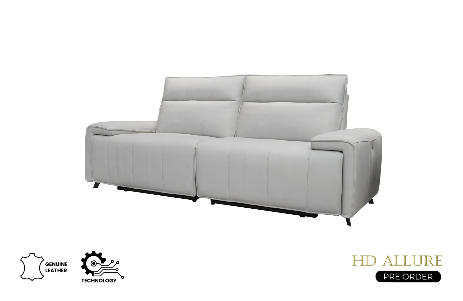 Belair Power Leather Sofa 2.5s Silver Gray