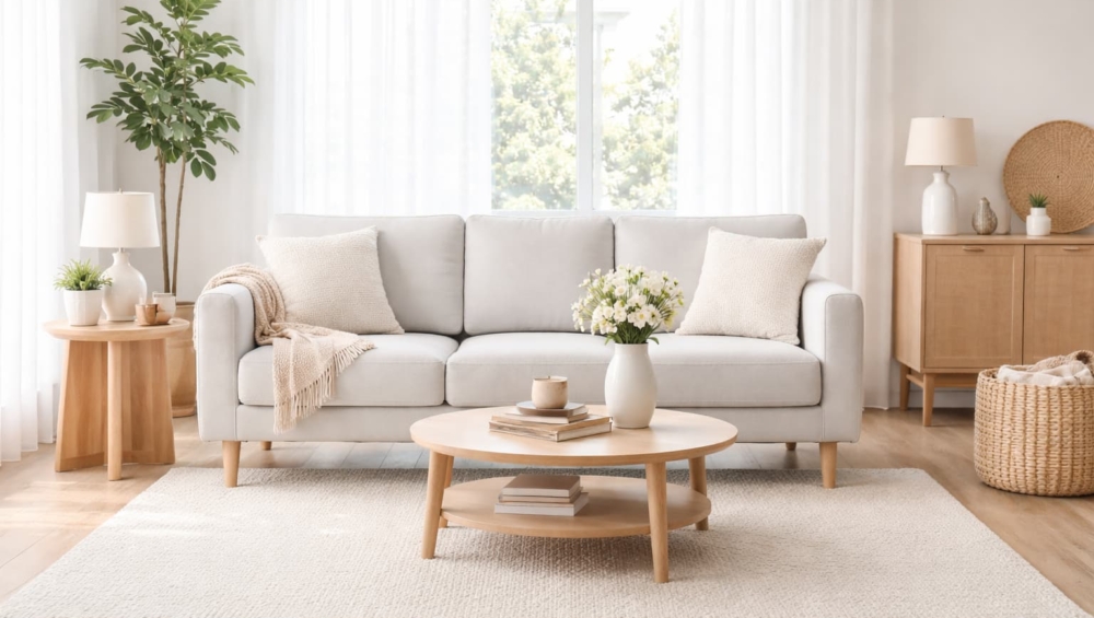 Bright minimalist living room design