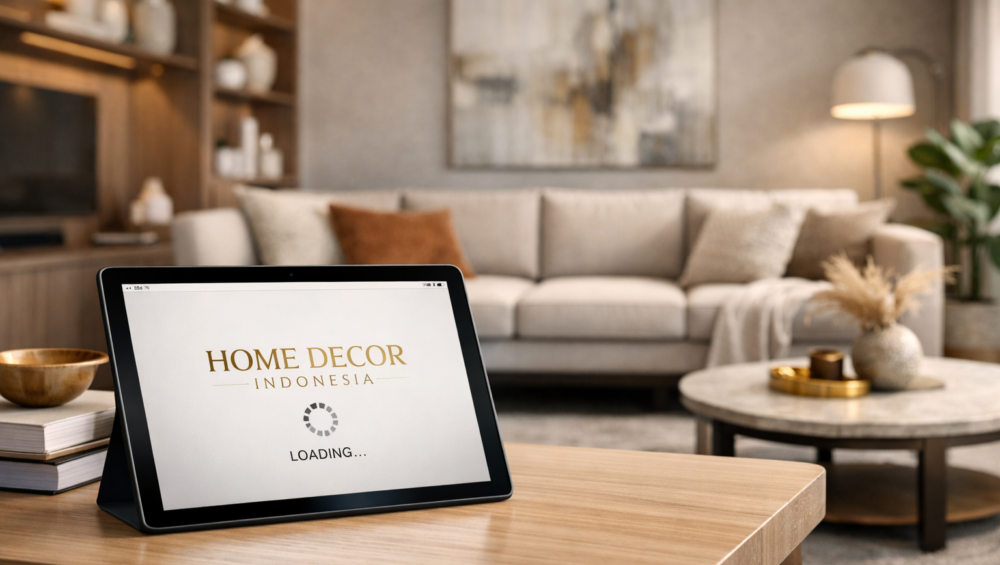 Modern living room with tablet display