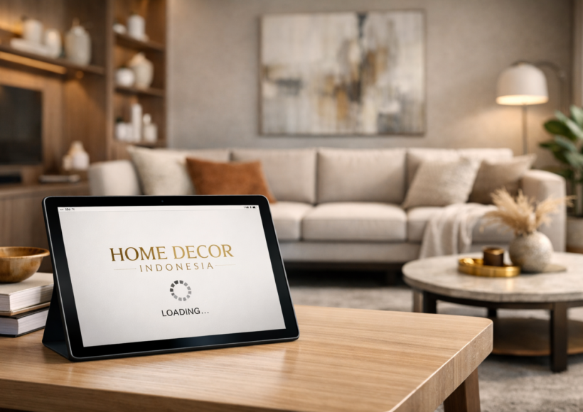 Modern living room with tablet display