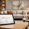 Modern living room with tablet display