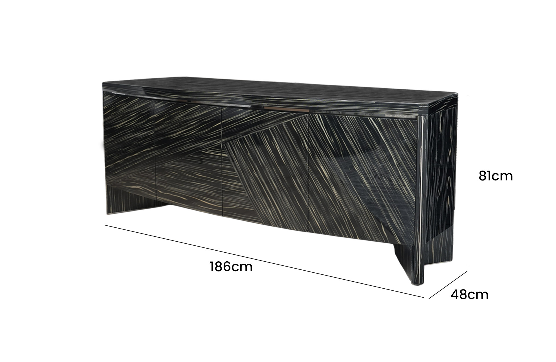 Home Decor Cabinet 030M1.8 Chinese Black and White Side View Size