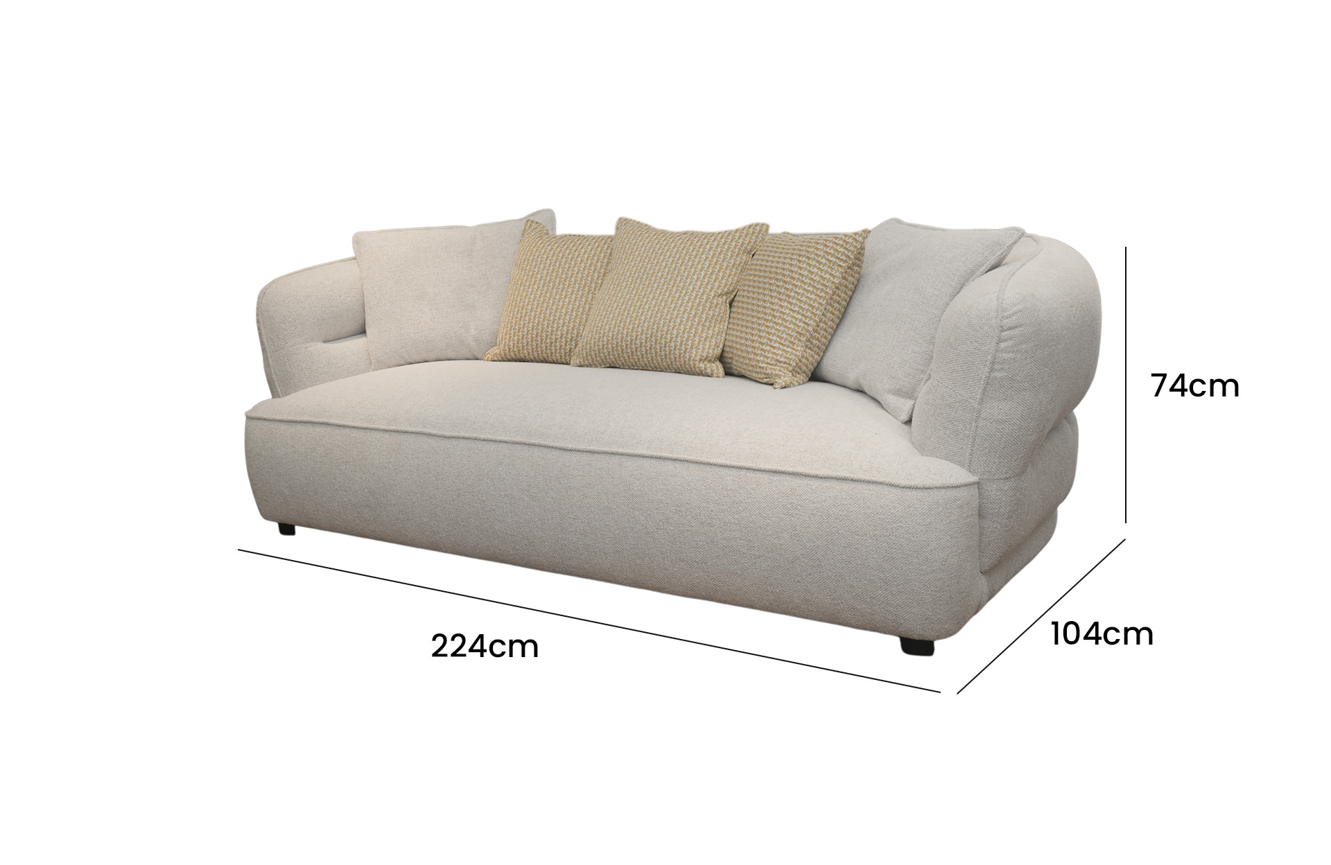 Home Deocr Camden Sofa 3 Seater Side View Size