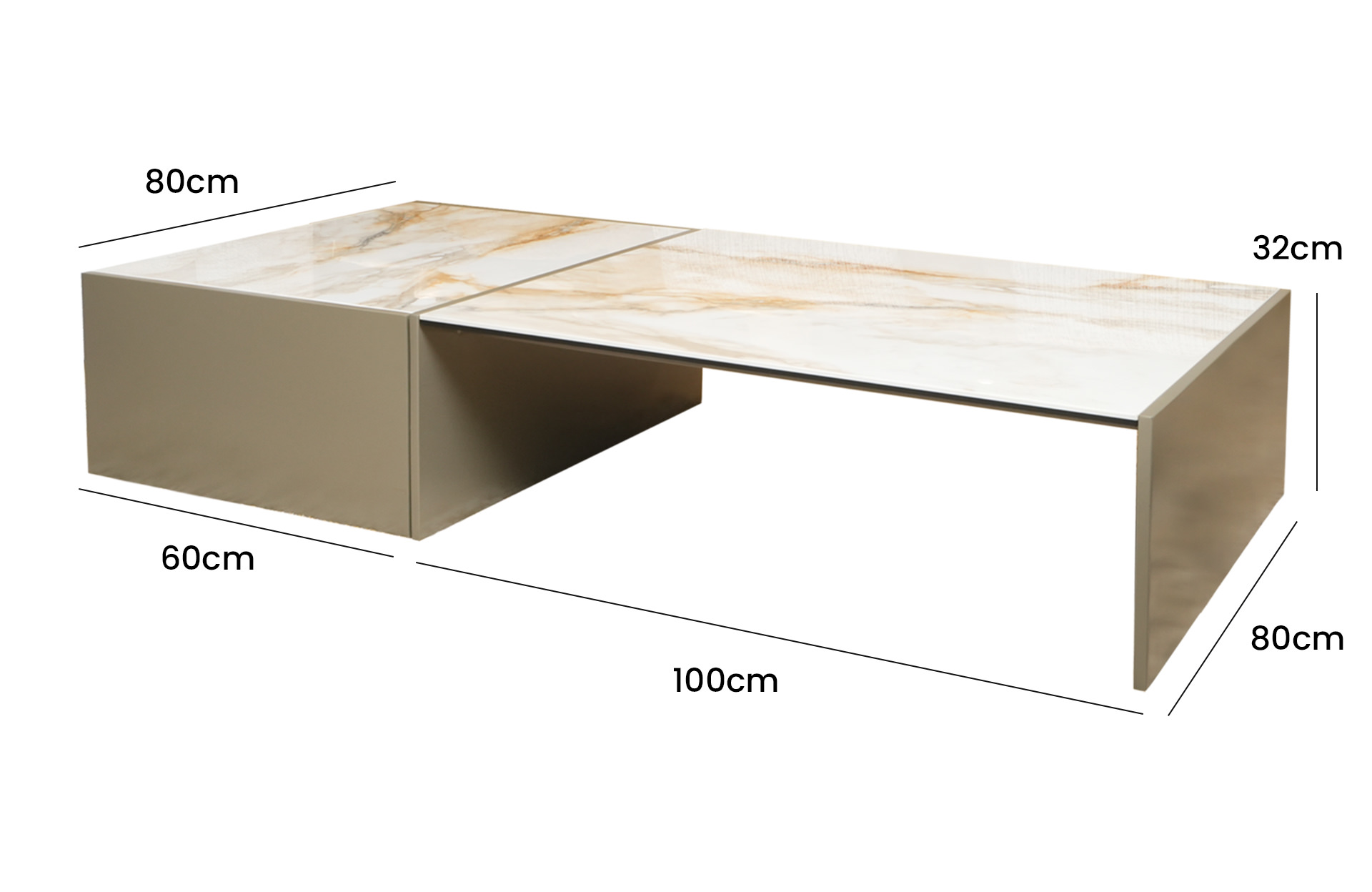 Home Decor Coffee Table CT6184CI Side View Size