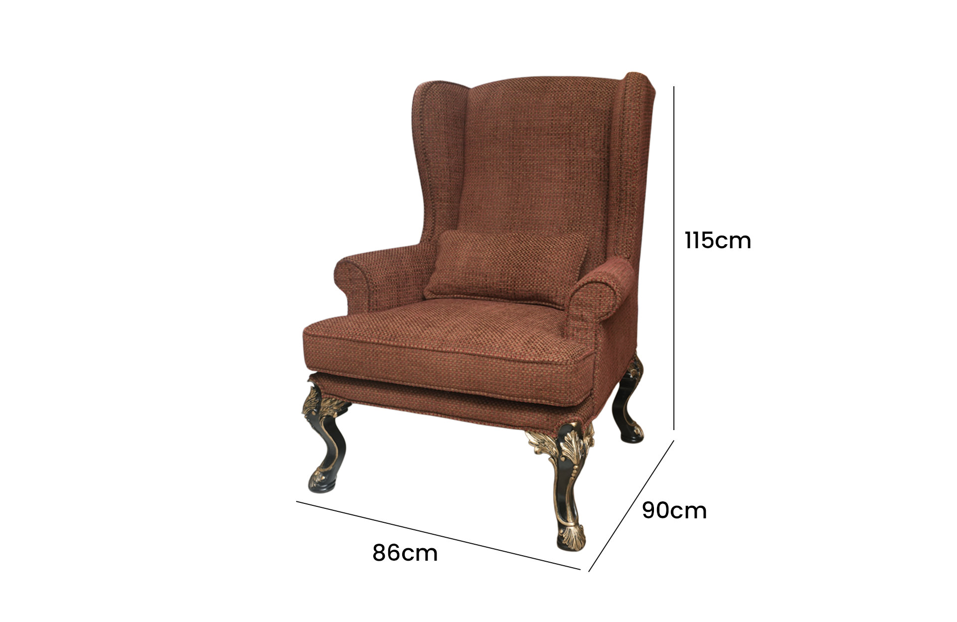 Home Decor Regency Wingchair BZ Cabernet Side View Size